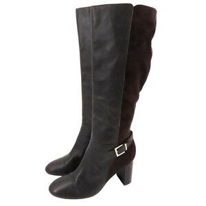 Bandolino BILYA Women 9M Solid Coffee Brown Leather Heeled Boots Gold Buckle